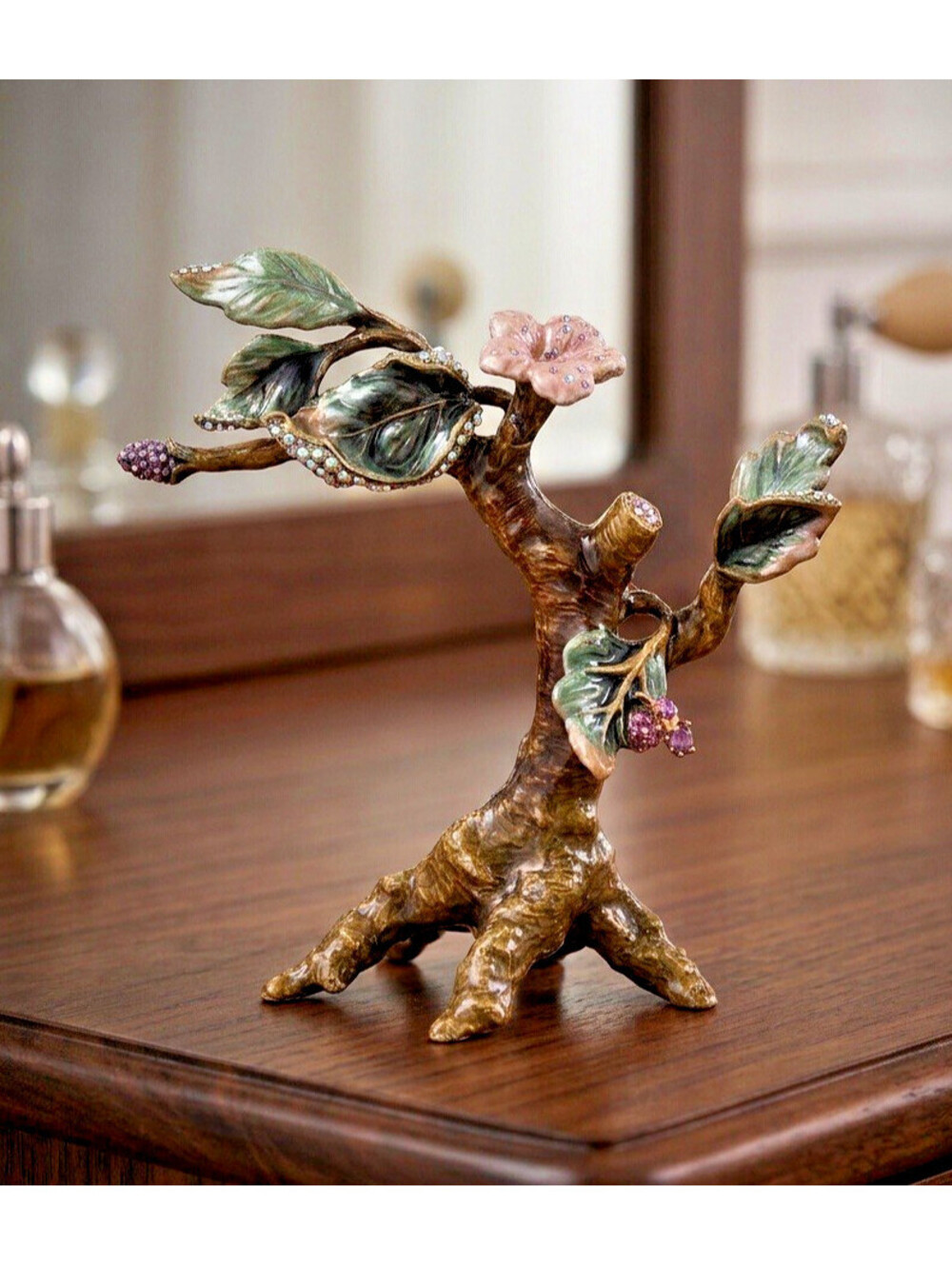 Jay Strongwater Enamel Rhinestone Flower Tree Jewelry Trinket Stand